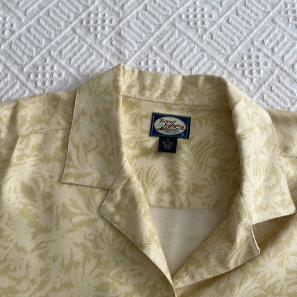 100% silk Tommy Bahama Floral Print Two-Piece Set Yellow Gray Hawaiian 100% silk - Picture 6 of 13